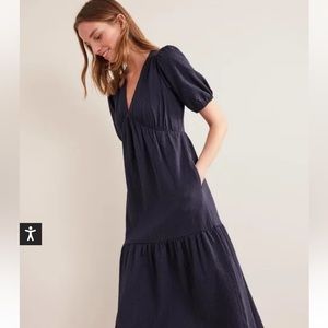 Jersey Seersucker Midi Dress Navy 12 Petite